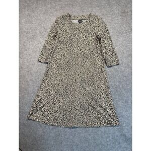 Messini Petite Leopard Print Ribbed Shift Dress Tan Black Long Sleeve PS